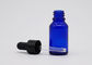 Blaue GlasTropfflaschen des ätherischen Öls mit 18mm der schwarzen Plastiktropfenzähler-Schwarz-Brustwarze