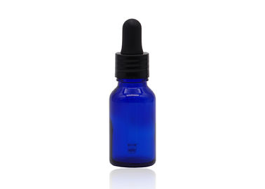 Blaue GlasTropfflaschen des ätherischen Öls mit 18mm der schwarzen Plastiktropfenzähler-Schwarz-Brustwarze
